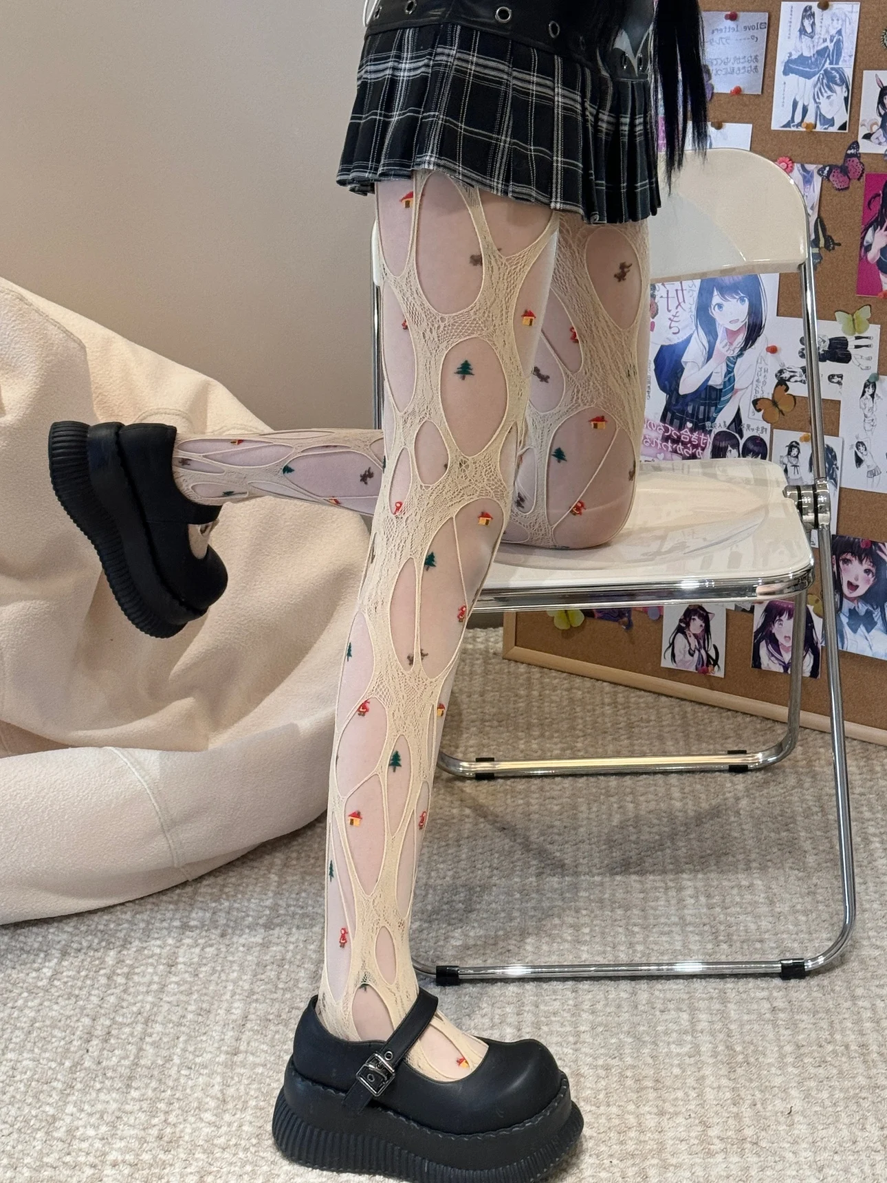 Chic Japanese Style Christmas Tree Tights Pantyhose Women Cute Stylish Thin See Through Bottoming Stockings Ins Female Trendy