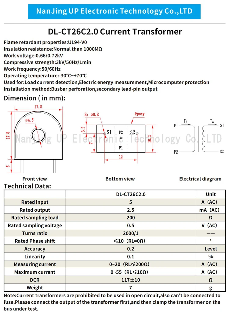 マイクロ精密電流トランス,PCBマウント,リードピン,njxse,DL-CT26C2.0, 2000 ct,ac,1a,5a,10a,20a