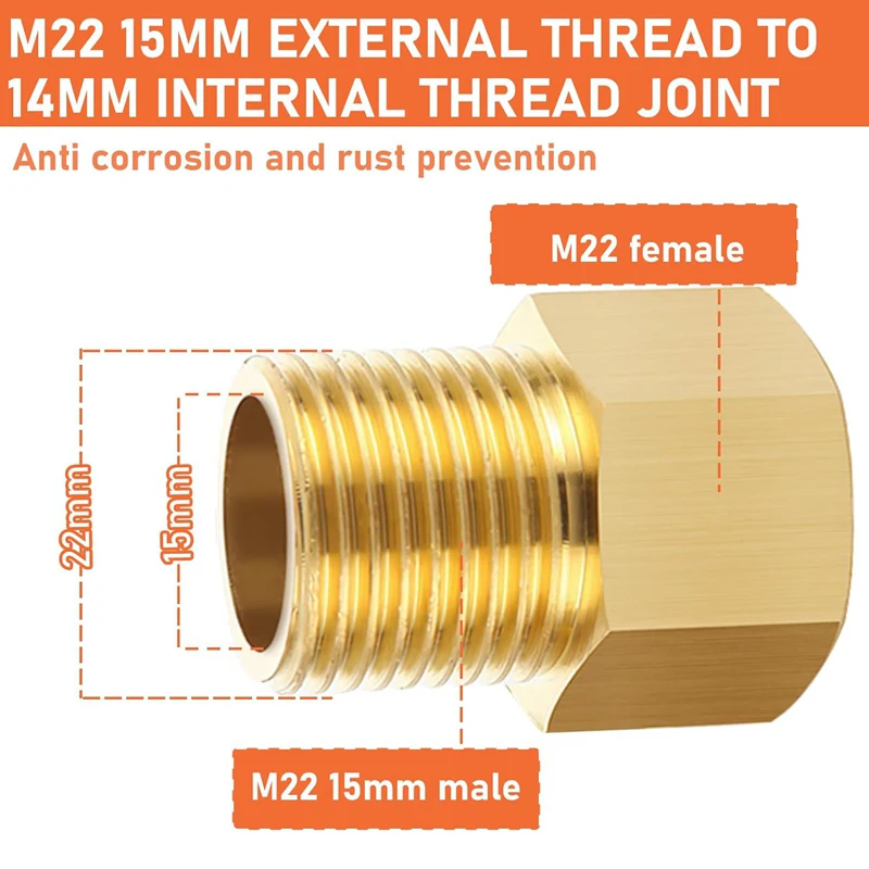 고압 와셔 커플러 미터법 M22 15mm 수-M22 14mm 암 감속기 나사 커넥터 호스, 정원 수도관 어댑터