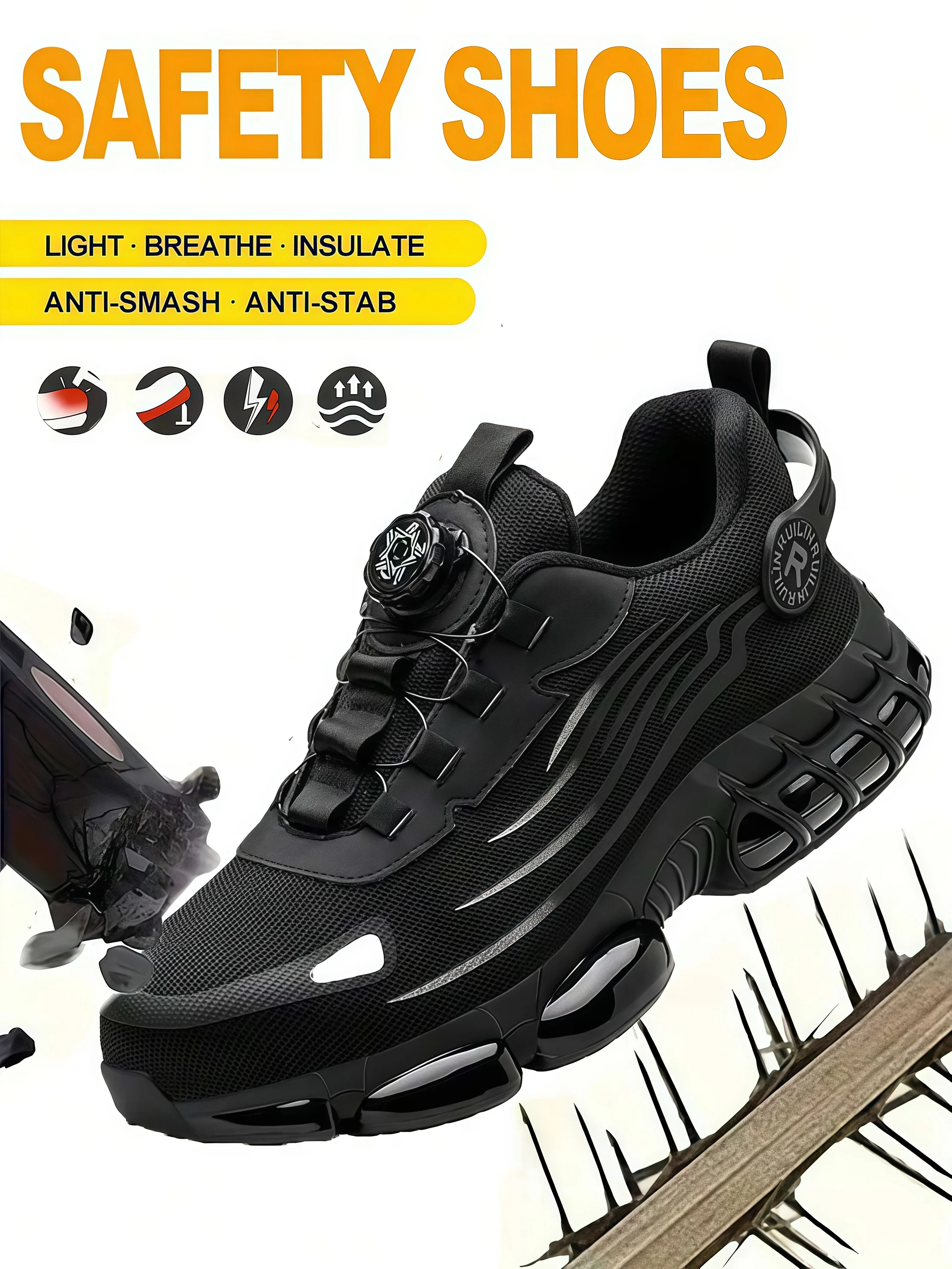 Industrielle Herren-Sicherheitsstiefel, atmungsaktive Herren-Arbeitsschuhe, durchtrittsicher, stoßfest, langlebig, bequeme Konstruktions-Sneaker – Detail 13