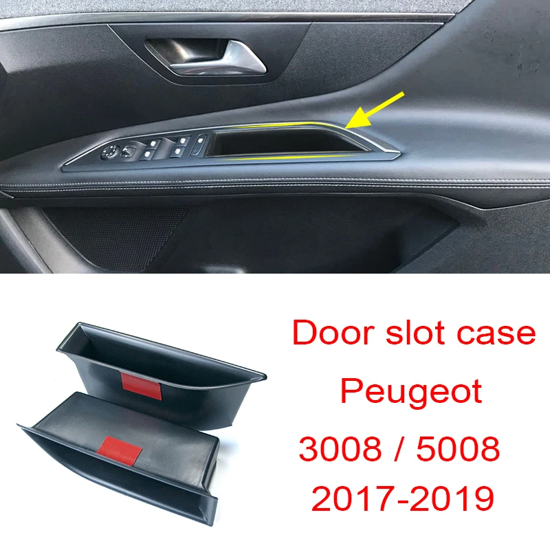 1 pair Front Door Slot Case Storage Box Sundries Holder Tray For Peugeot 3008 5008 GT 2017-2019 Interior Accessories