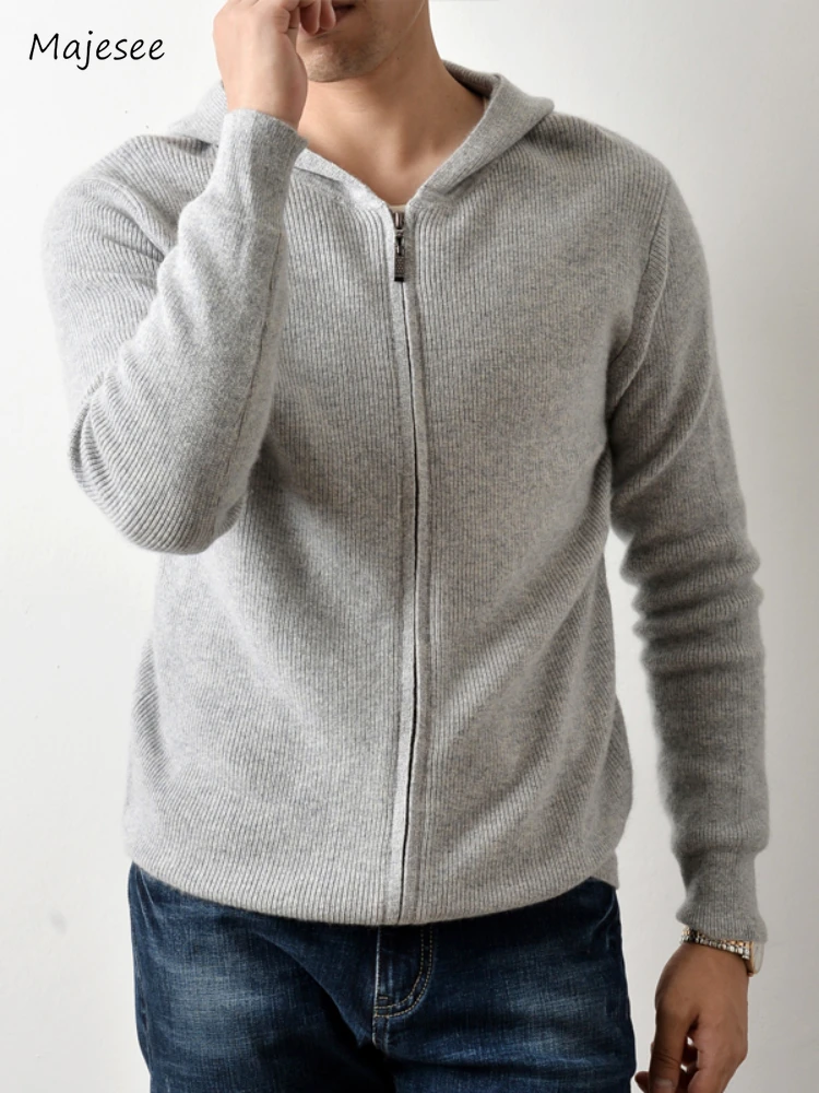 

Solid Cardigans for Men Hooded Simple Fitness Autumn Daily All-match European Style Comfortable Knitwear Advanced Popular Chic