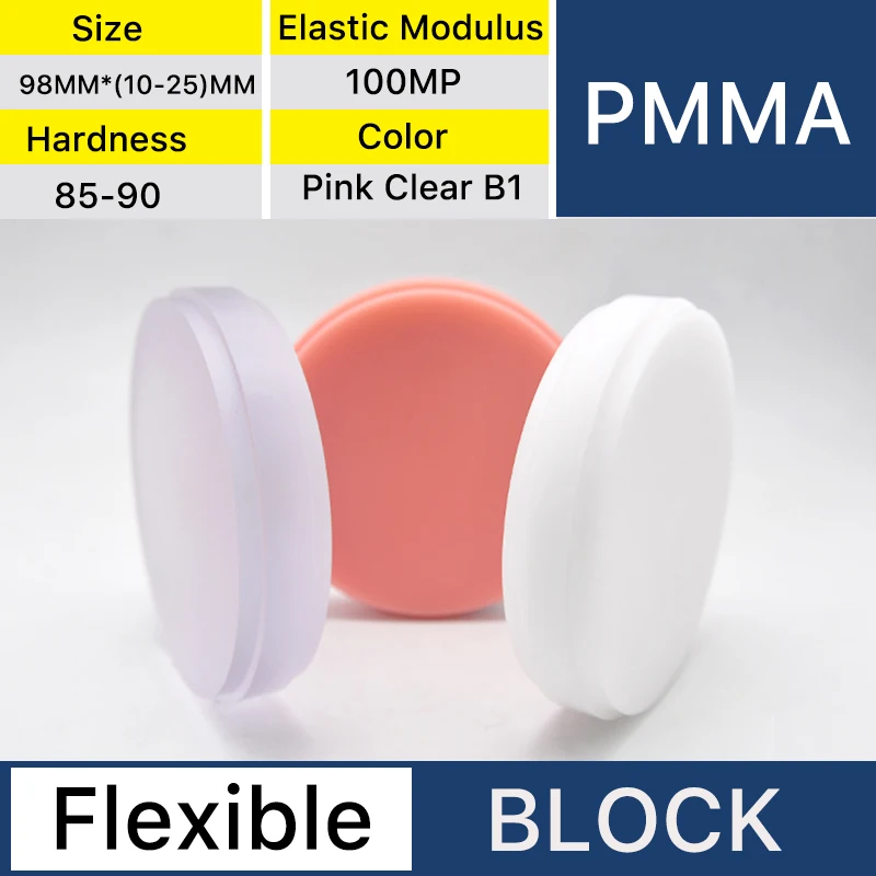 XANGTECH Flexible PMMA Block Pink Clear B1Color 98mm for Dental Cad/Cam System