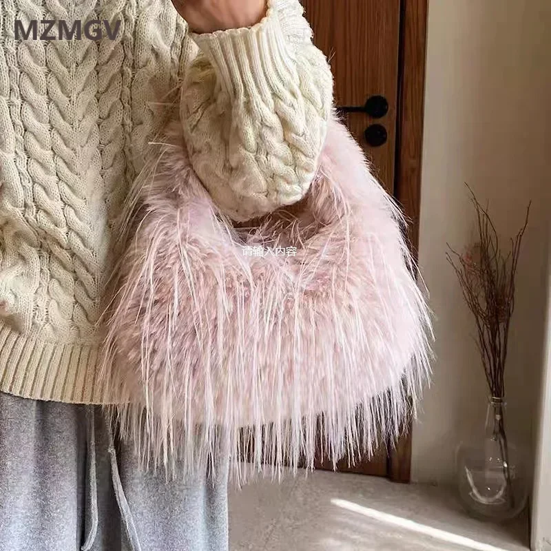 

2024 Winter New Faux Fur Handbag Trendy Fuzzy Long Tassel Plush Shoulder Bag Fashion Female Furry Purse Tote Handbag Sac A Main