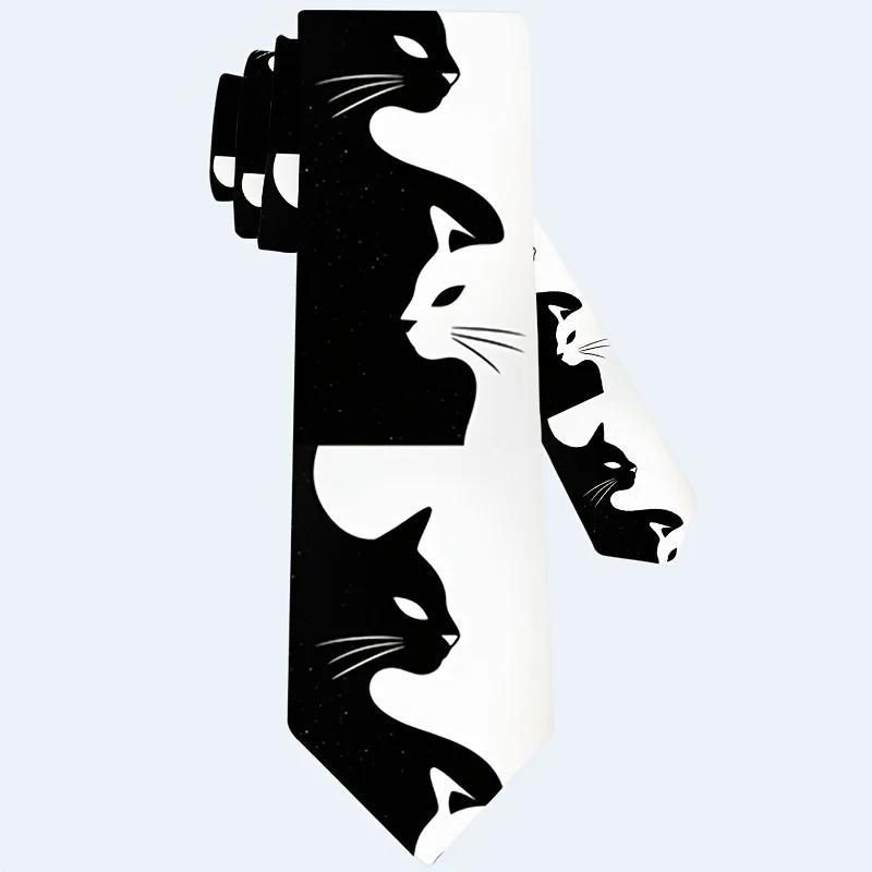 Men' Cat Print Necktie Kitten Themed Tie Suitable for Parties Holidays Casual Attire Stylish Gift for Cat Lovers