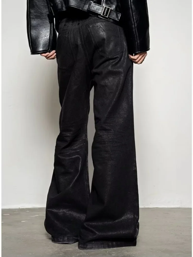 2026 American Retro Y2K Streetwear Black Wax Coating Baggy Jeans Pants For Men Clothing Wide Leg New Rock Cotton Long Trousers