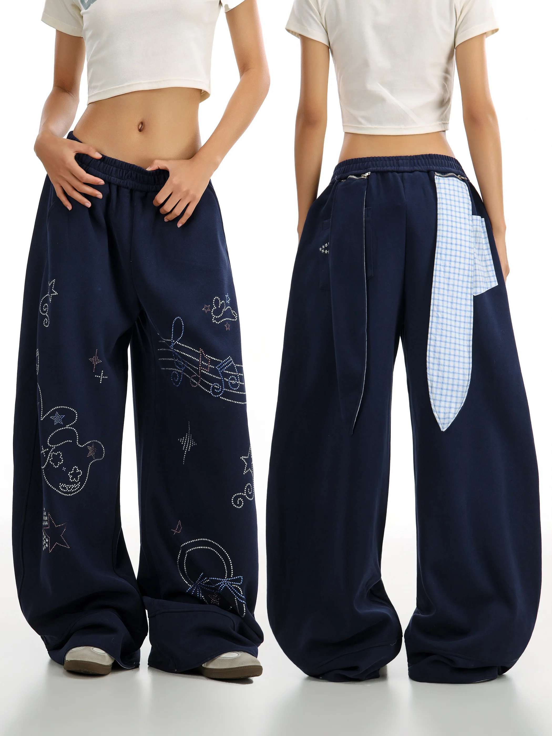 

CTBCAPTAINBEER American Style Casual Loose Knife Sports Pants Women's Detachable Rabbit Ear Casual Pants Breathable