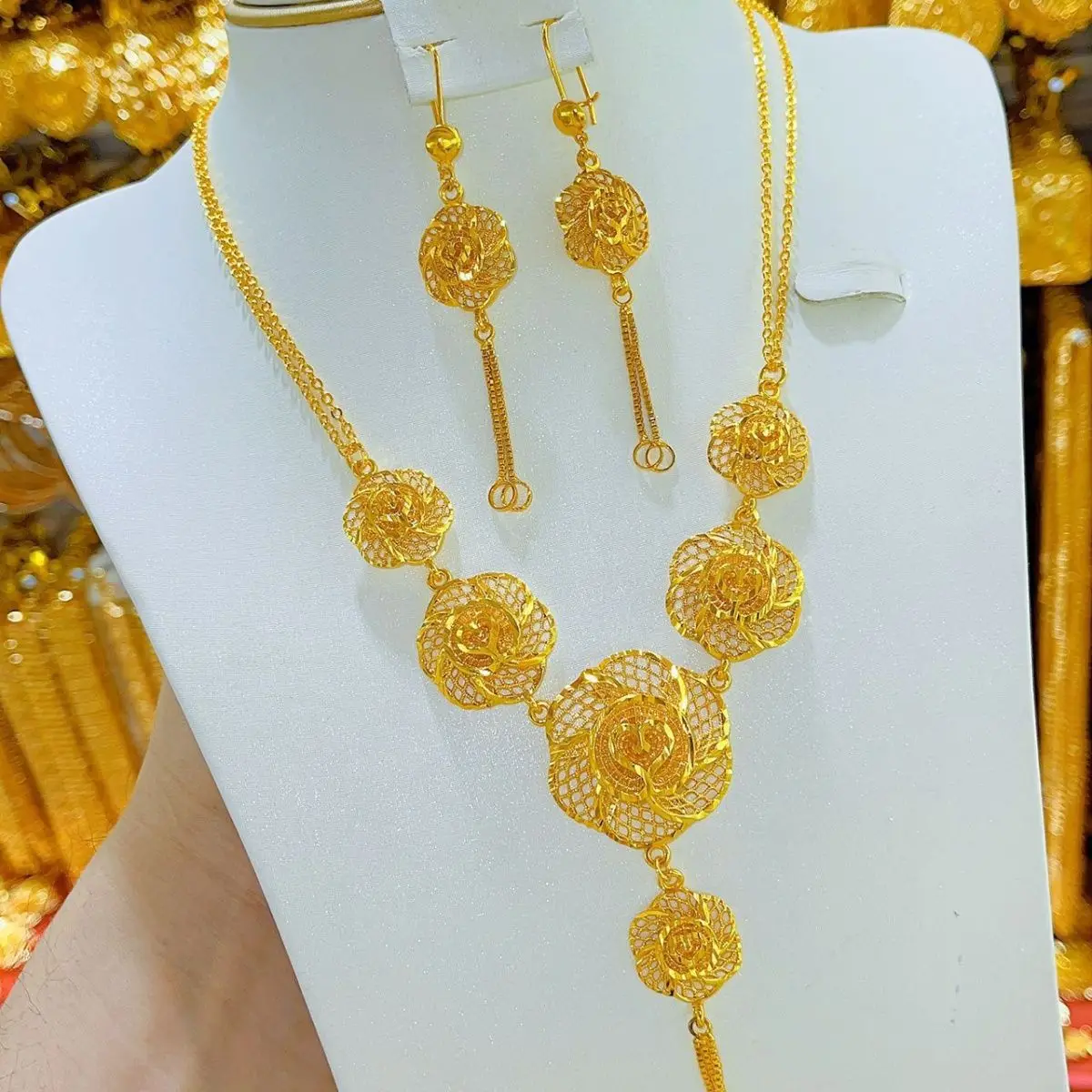 New Gold Plating Necklace Earrings Women's Jewelry Set DD10152