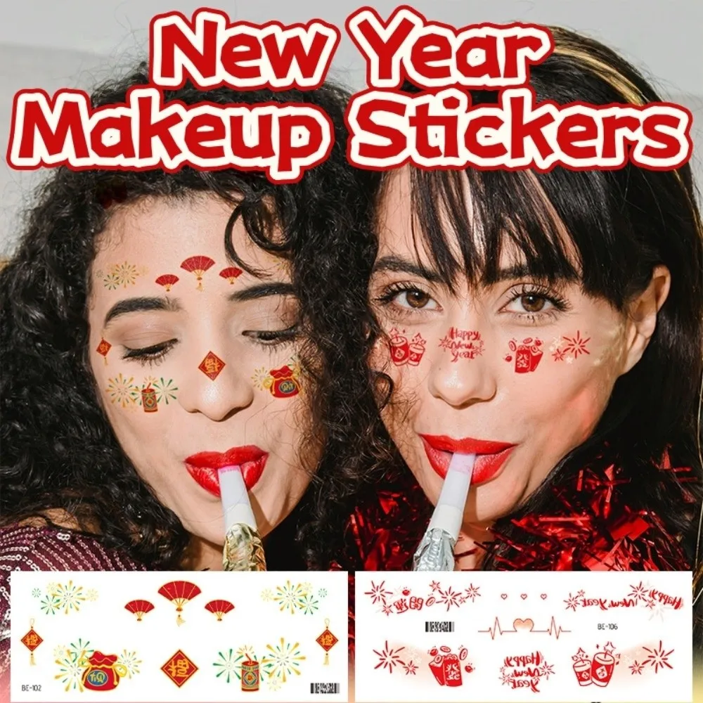

Waterproof Chinese New Year Makeup Stickers Body Art Long Lasting Lunar New Year Blush Stickers Disposable Cartoon