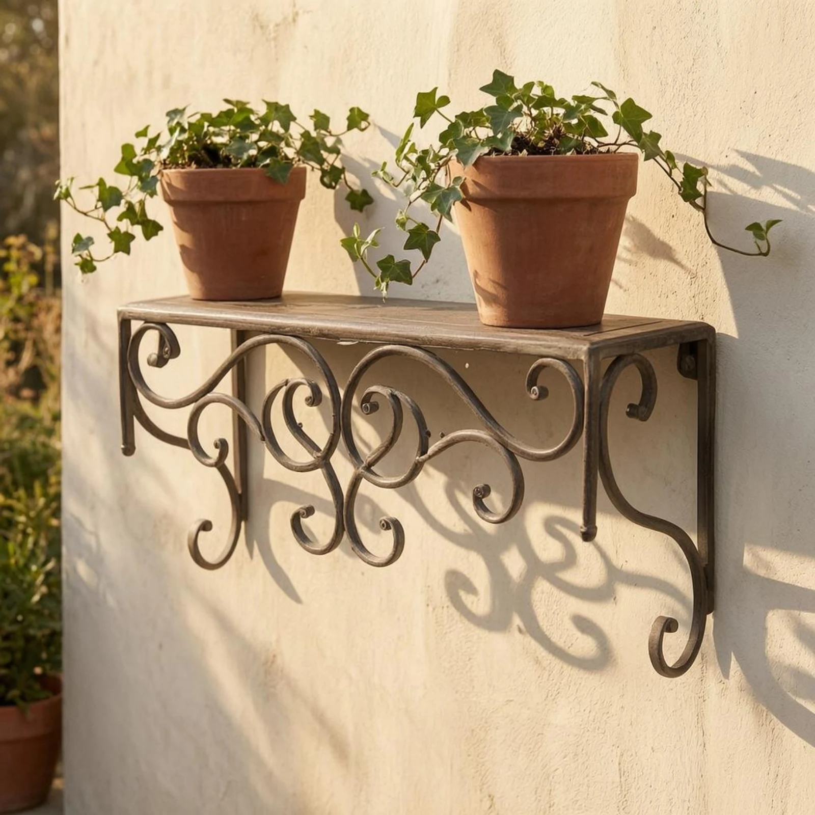 Wrought-Iron Shelf Decorative Bracket Design Rustic Wall Shelf