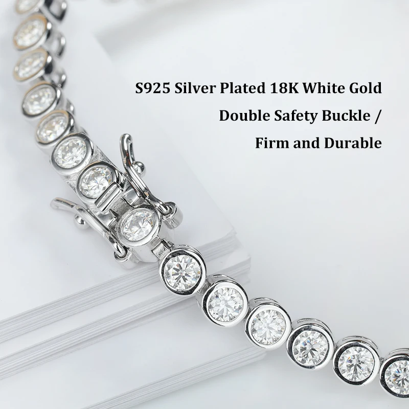 Mebigu Sparkling Bubble 2/3mm D Color Full Moissanite Tennis Necklace for Women S925 Silver Round Bezel All Diamond Neck Chain - view 5