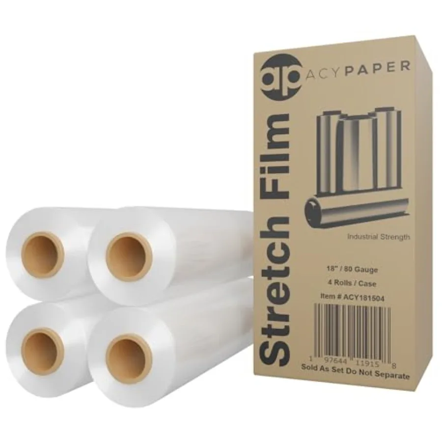 

18" Stretch Film/Wrap 1200 feet 80 Gauge Industrial Strength up to 800% Stretch 20 Microns Clear Cling Durable Adhering Packing