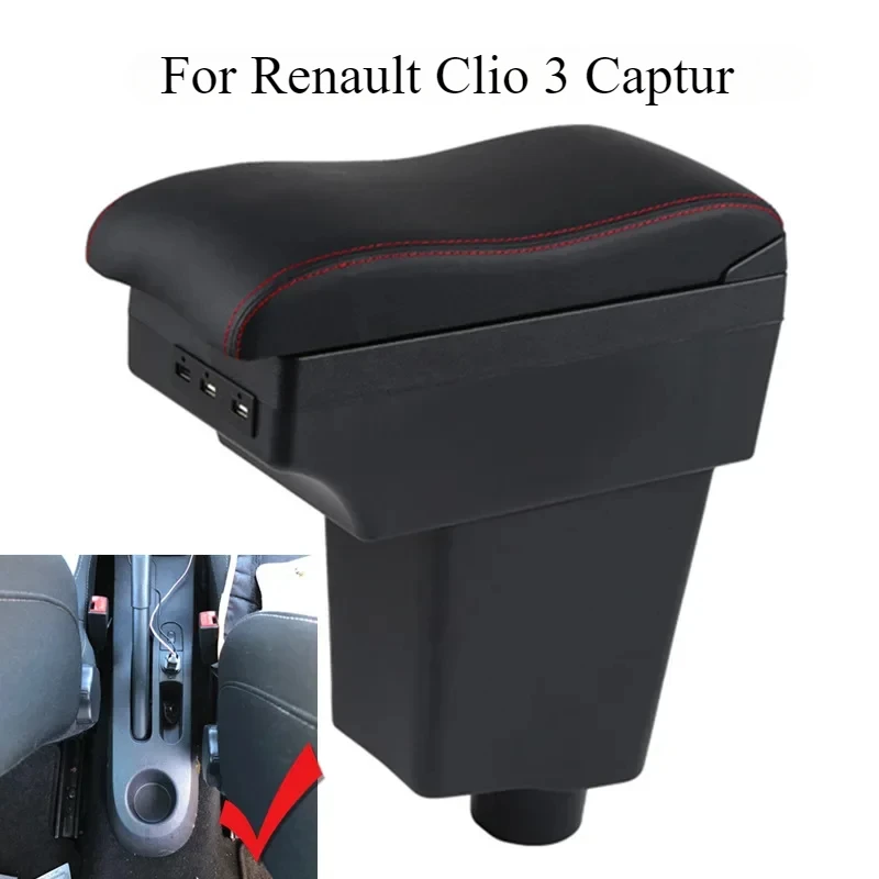 For Renault Clio 3 Captur Armrest Box Car  Decoration Central Store Content USB Interface Box Large Space