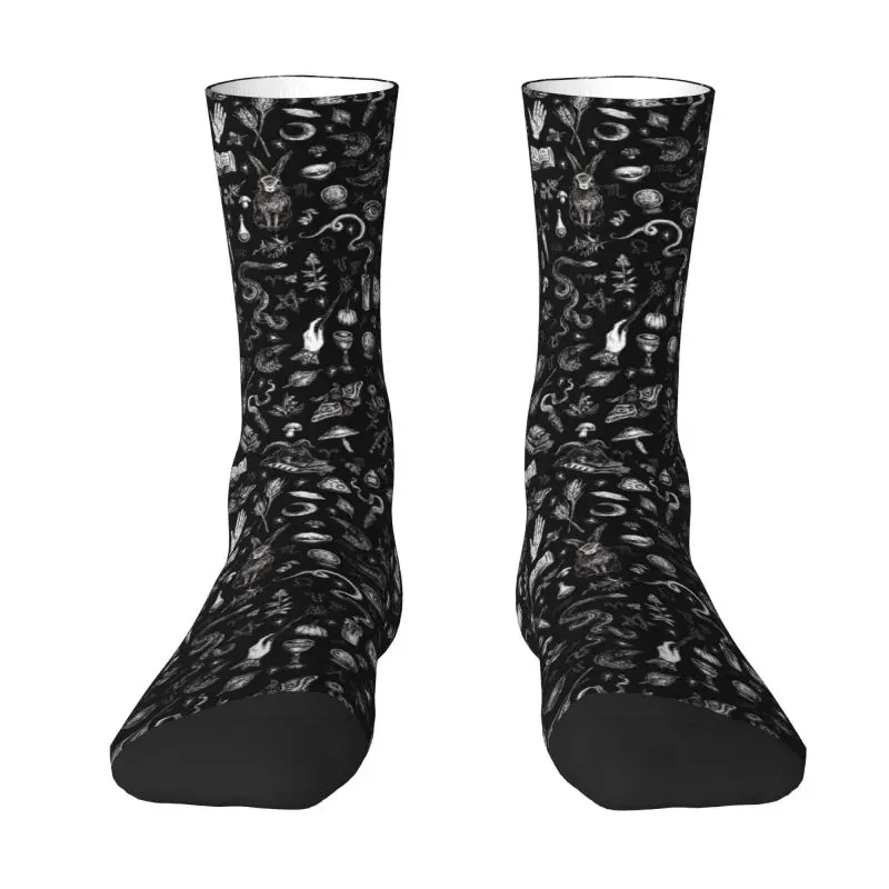 Calcetines de vestir negros para hombre, calcetín Unisex con estampado 3D, estampado 3D, Witchy Magic Crew, novedad