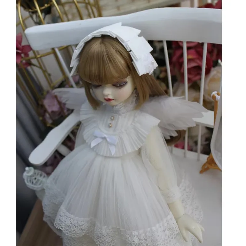 White BJD Dress Accessory Set with Hair Band And Wings for 1/6 1/4 Dolls Compatible with Blyth BJD Dolls Clothes And Accessories