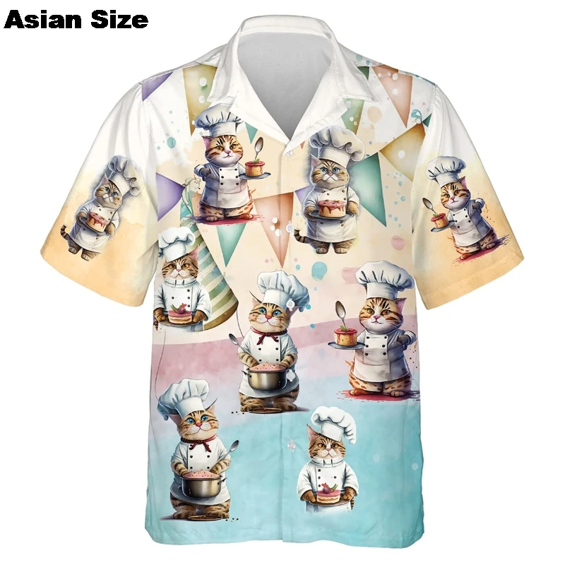 

Повседневная рубашка с короткими рукавами на пуговицах шеф-повара, рабочий трикотаж для повара, кухонные гавайские пляжные рубашки с короткими рукавами в стиле хип-хоп для мужской одежды