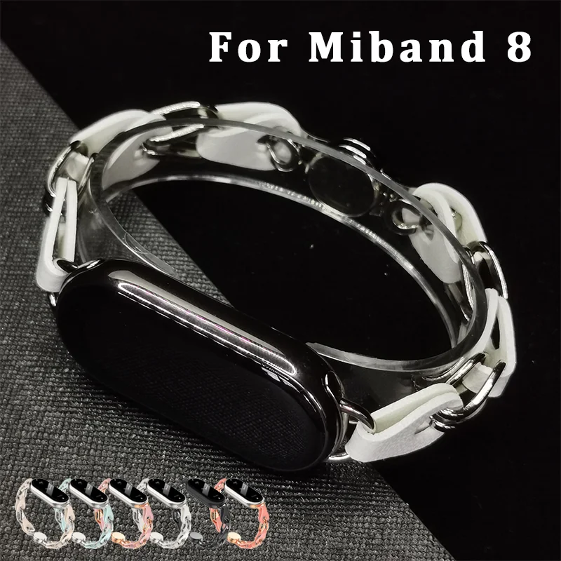 

Stainless Steel Strap for Xiaomi Mi Band 8 Magnetic Buckle Leather Bracelet for Miband 8 NFC Fashion Lady Style Replacement Band