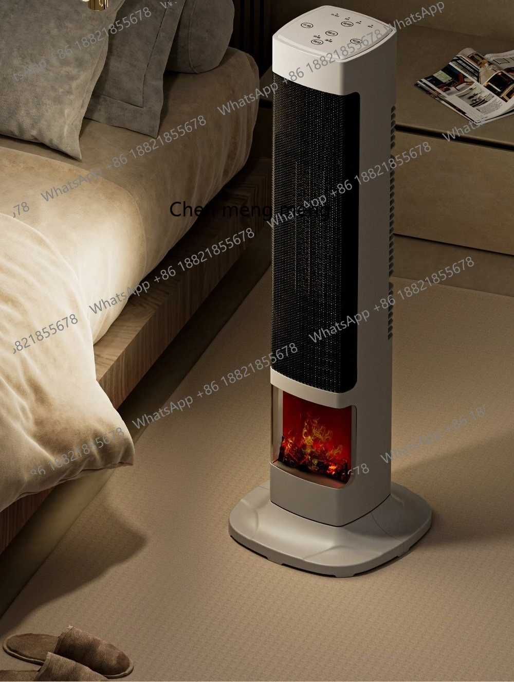 Vertical simulated flame heater, quick heating fan, energy saving and power saving heater