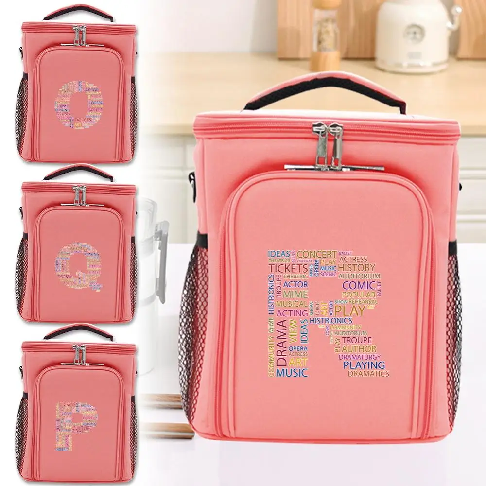 New Text Letter Print Pattern Large Capacity Minimalist Lunch Insulation Bag Waterproof Insulated Portable Zipper Lunch Bag