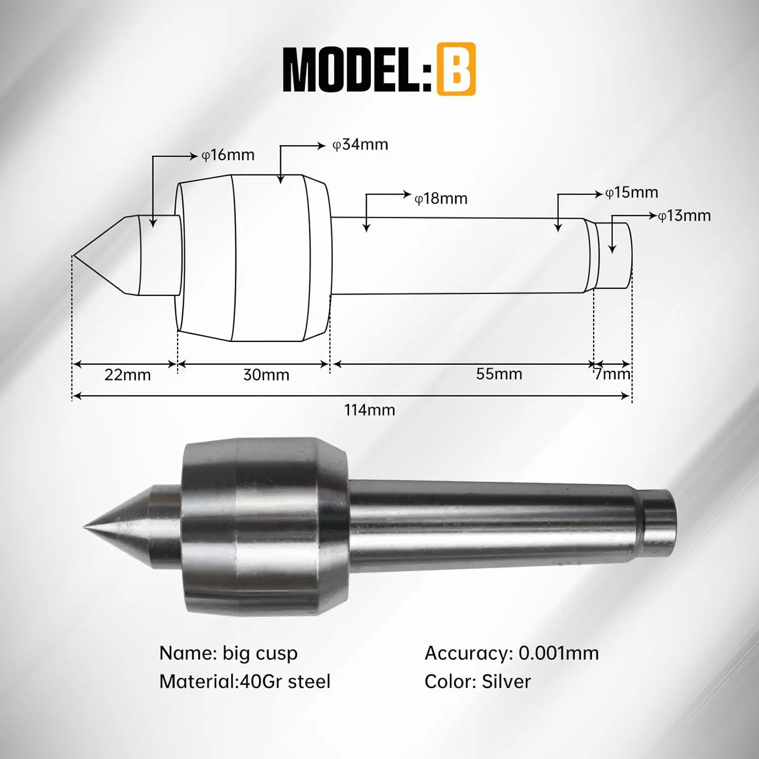 「EU Stock」65mm Lathe Center Morse Taper 2 Live Center Movable MT2 Tailstock with 4pcs Replaceable Heads For CNC 4h Axis Engraver