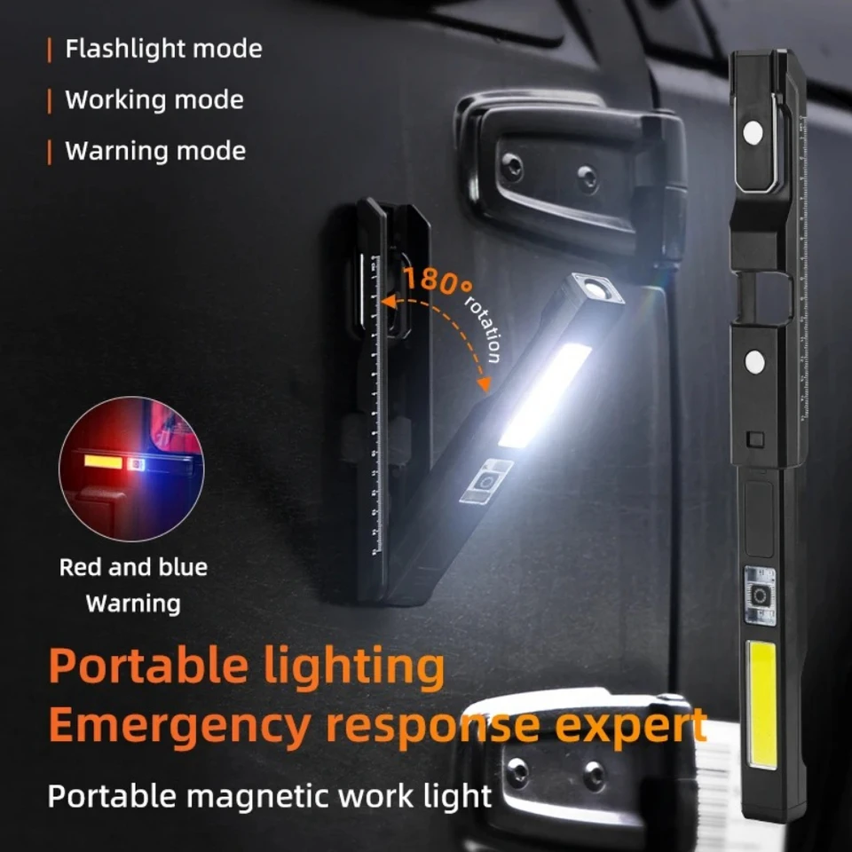 Rechargeable LED Flashlight Work Light with Magnet & Hook, Waterproof for Job Site Security Night Work Outdoor Camping Emergency