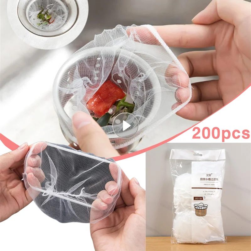 200/100/30pcs Kitchen Sink Filter Mesh Vegetable Sink Leakage Mesh Floor Drain Hair Sewer Garbage Bag Garbage Net Kitchen Gadget