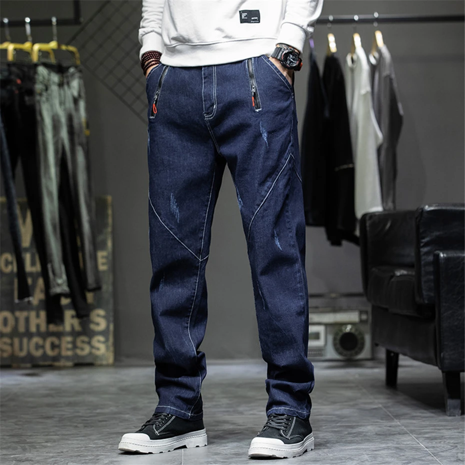 42 44 Plus Size Jeans Men Blue Denim Pants Baggy Jeans Pants Streetwear Loose Trousers Male Big Size Bottoms Fashion Causal