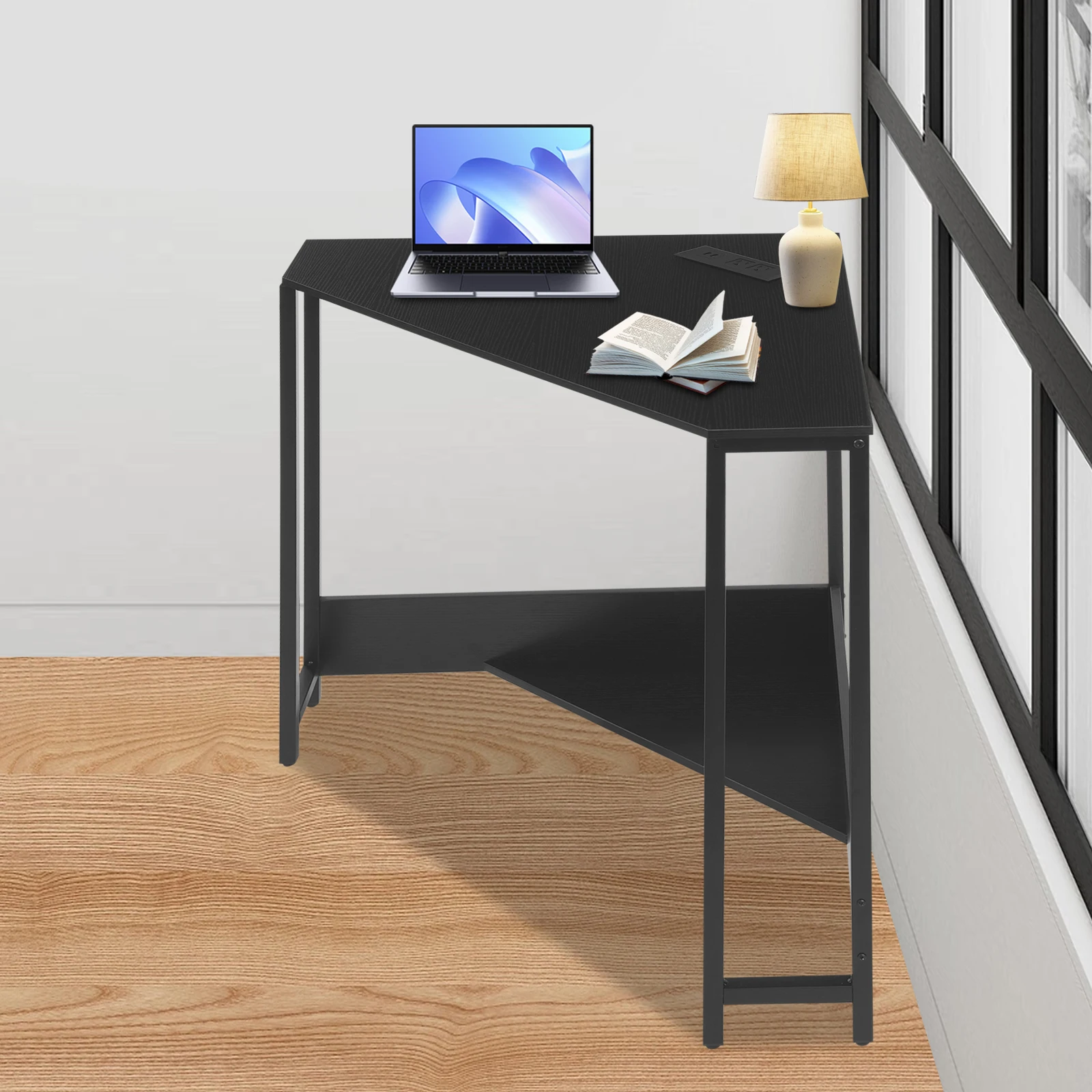 Corner Computer Desk with Outlets Freestanding Corner Desk Small Desk for Computer Small Space, Bedroom Space Saving Writing