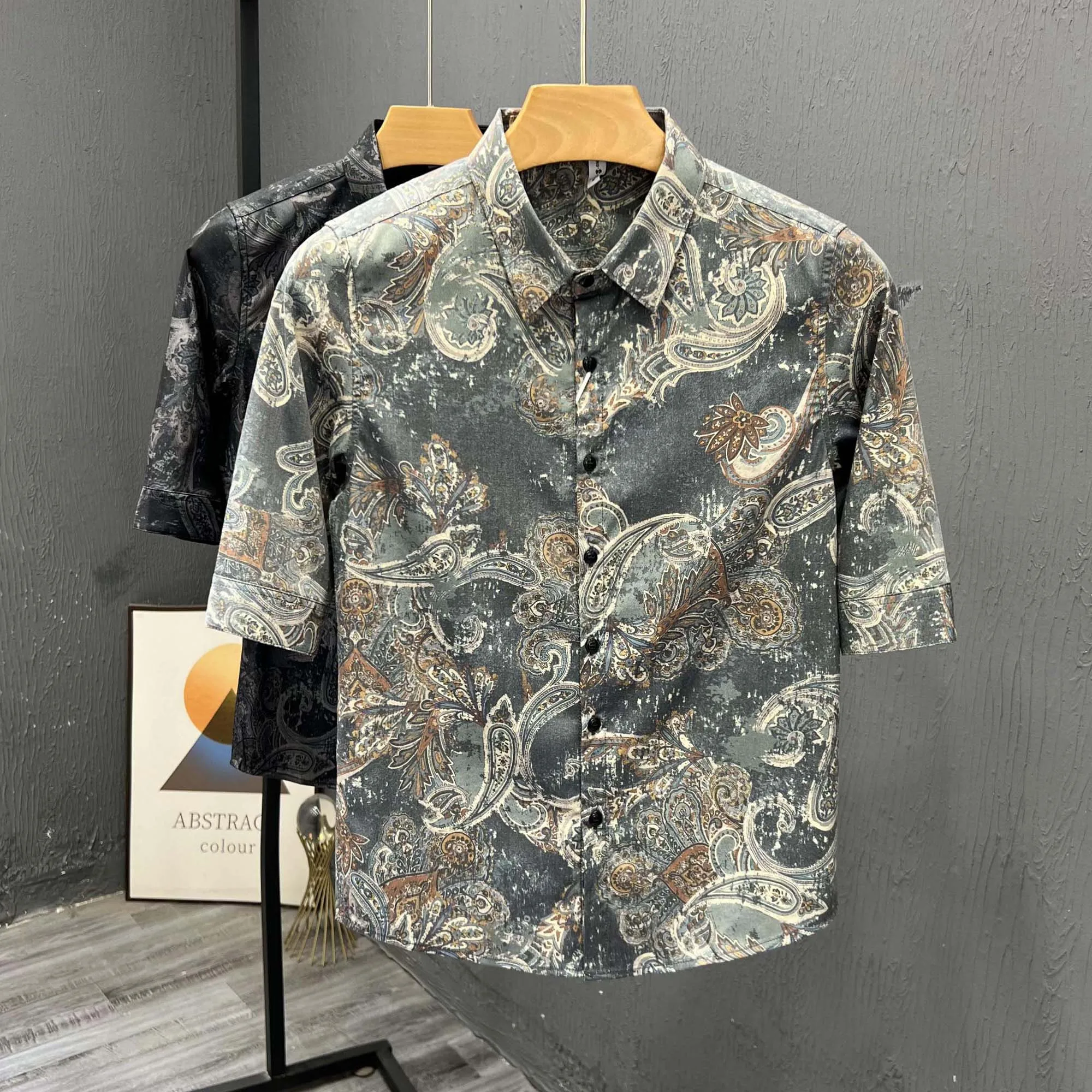 

Мужская летняя футболка Slim Fit с цветочным принтом, модная, тонкая, универсальная, корейский стиль