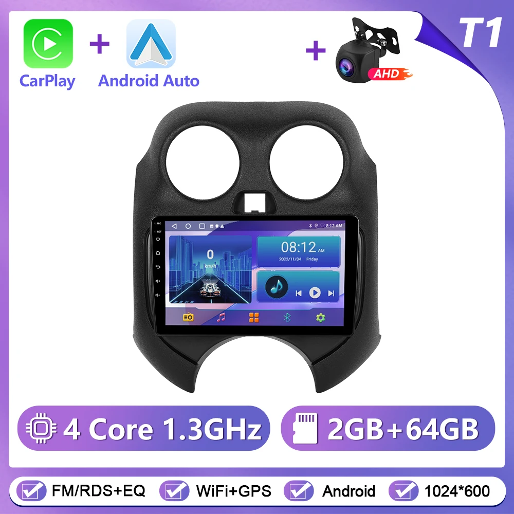 Podofo Draadloze CarPlay Android Auto Autoradio voor Nissan Micna 2010-2017 GPS Navigatie 2Din Multimedia Autoradio Stereo