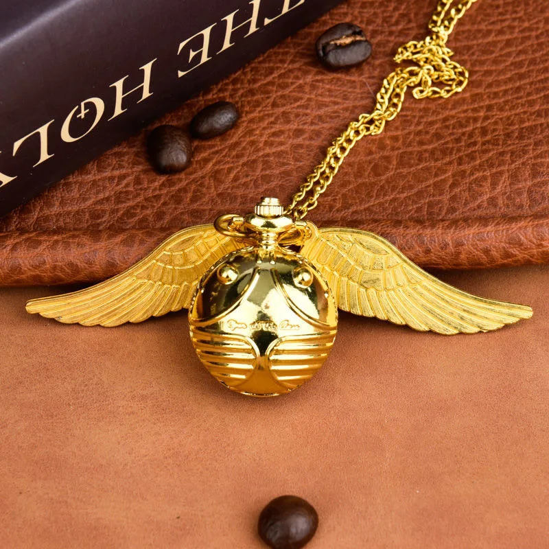 10pcs/lot Pocket Watch Steampunk Bronze Ball Shape Full Hunter Bronze Copper Wing Modern Web Pattern Womens Kids Necklace Chain