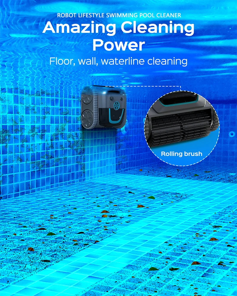 Robot Pool Cleaner aspirapolvere Cordless APP pianificazione del percorso Wall Climbing Max Cleaning Area120m ² per piastrelle