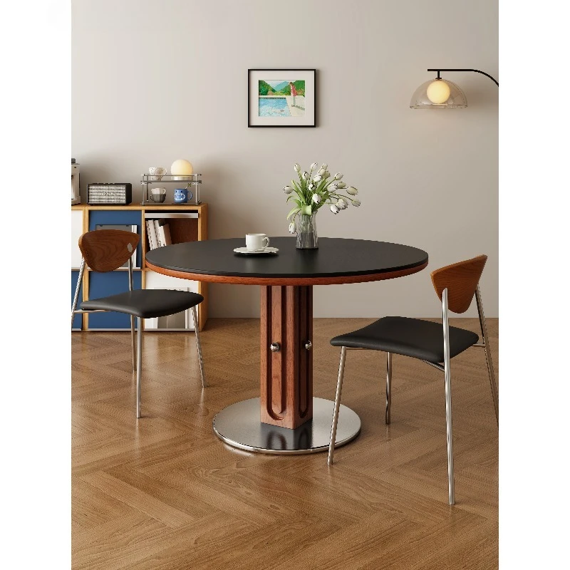 طاولة مستديرة من كلاود روك، طاولة طعام من القرون الوسطى، طاولة بلاطة صخرية من خشب الرماد