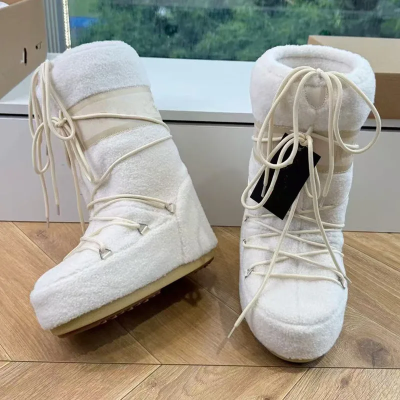 Designer Brand Original Fur Boots Winter Super Anti Slip Nail Claw Sole Anti Ice Thick Sole High Tube Warm Cotton Shoes