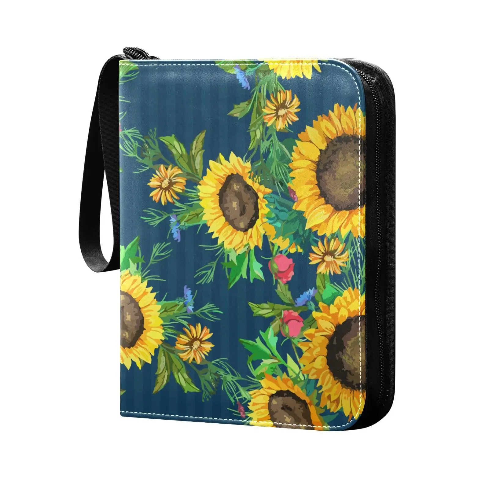 

Sunflowers Green Leaves 4 Pocket Card Binder, 400 Double Sided Pocket Album for Sport Game Cards, Unique Card Collection Storage