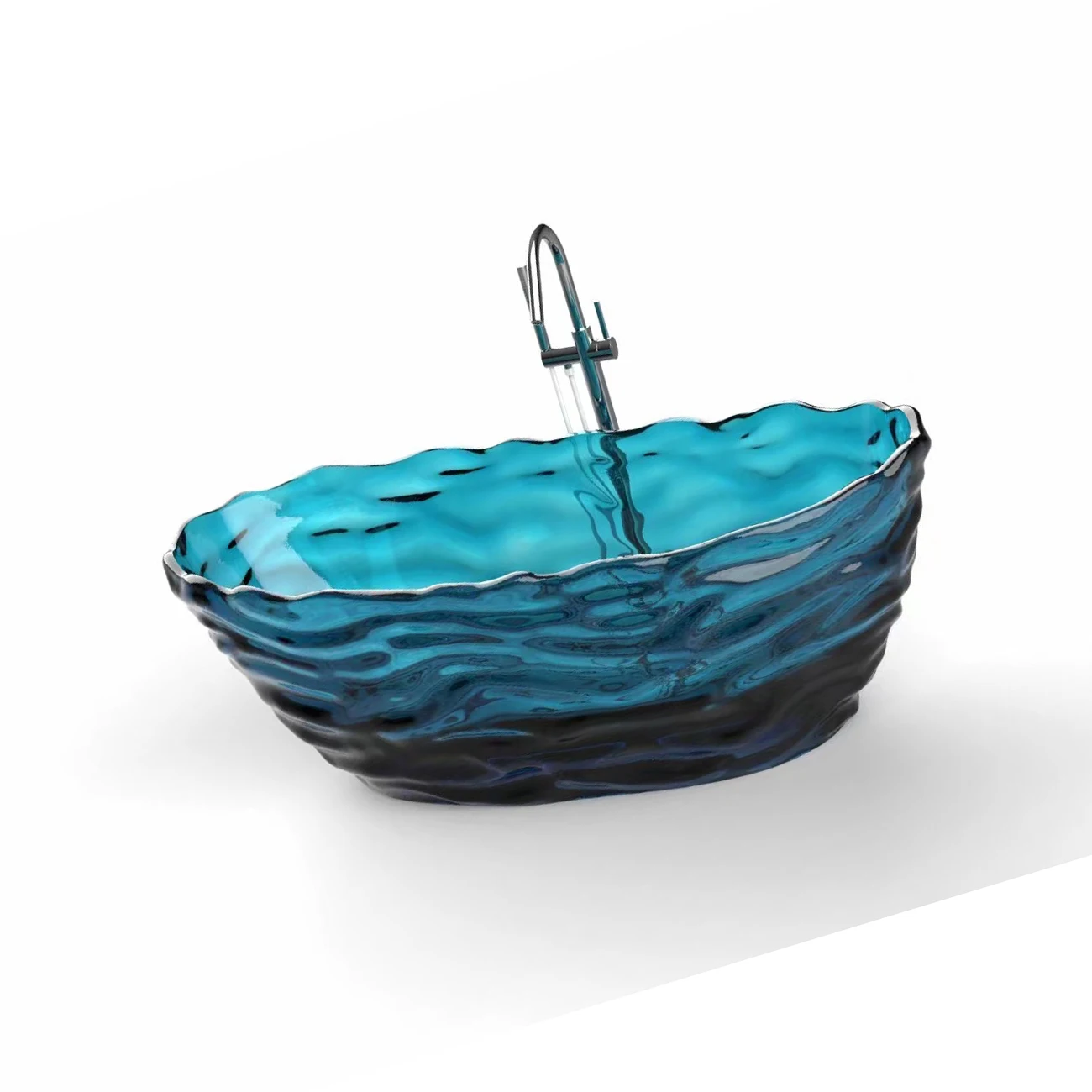 1750x785x640mm New Design Resin Freestanding Ripple Bathtub Seawater Blue Transparent Corrugated Tub BV001-6