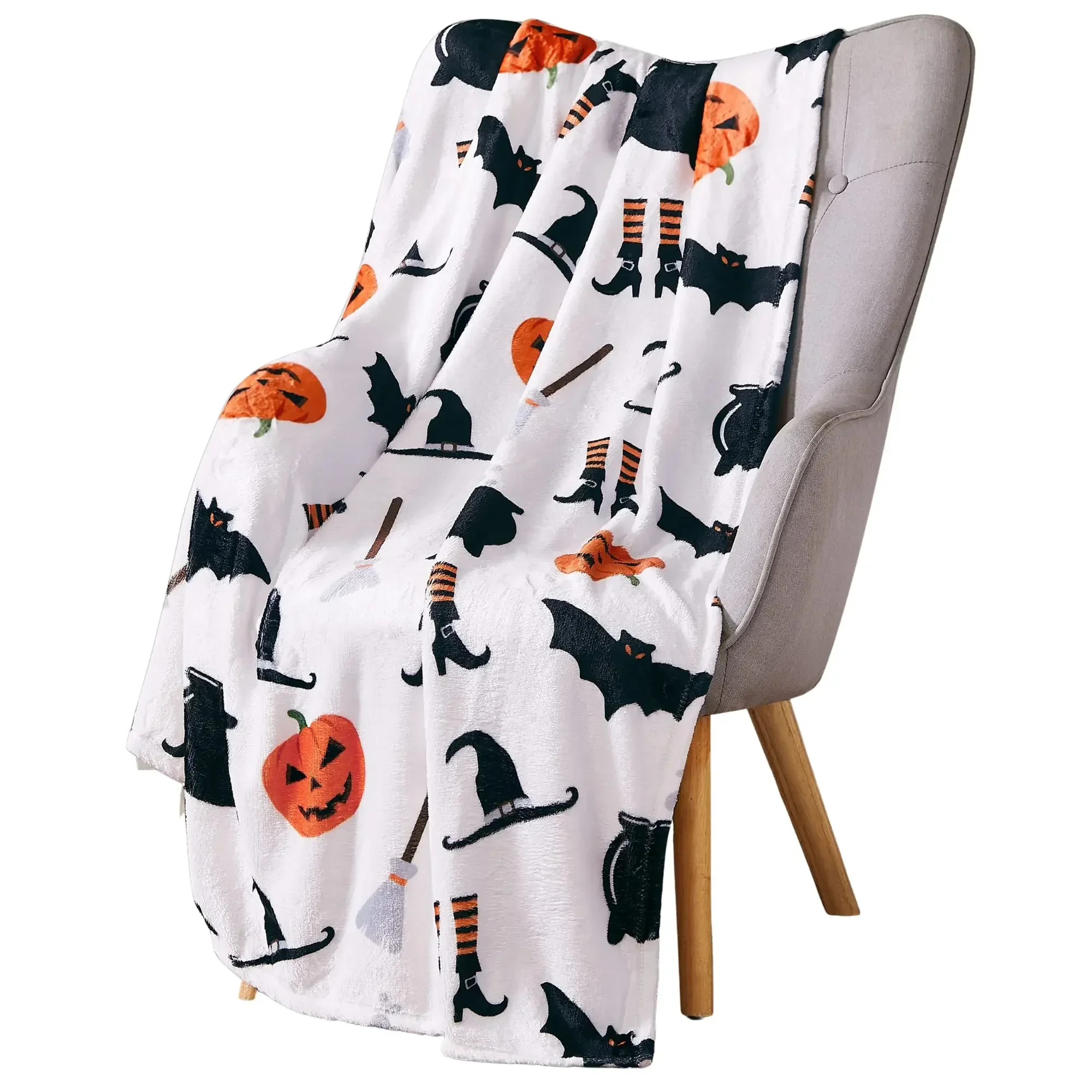 Halloween Throw Blanket Lantern Pumpkins with for Sofa Bed Couch Chair or Dorm Super Soft Lightweight King Queen Size Candy Corn