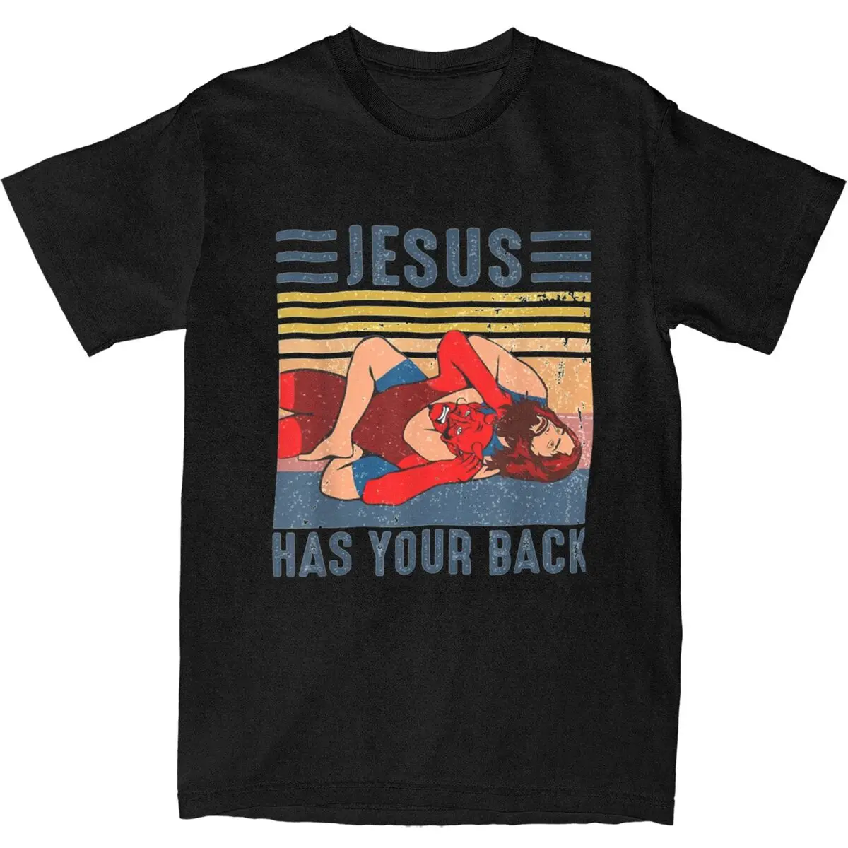 Jesus Has Your Back Wrestling T Shirt Vintage Novelty T Shirts Short-Sleeve Y2K Tshirt Summer Cotton O Neck Oversized Clothing