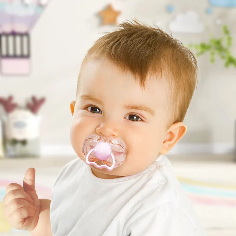 1pc Baby Pacifier With Automatically Close Dust Cover When Dropped Day Nighttime Round Flat Silicone Nipple Pp Handle Lid