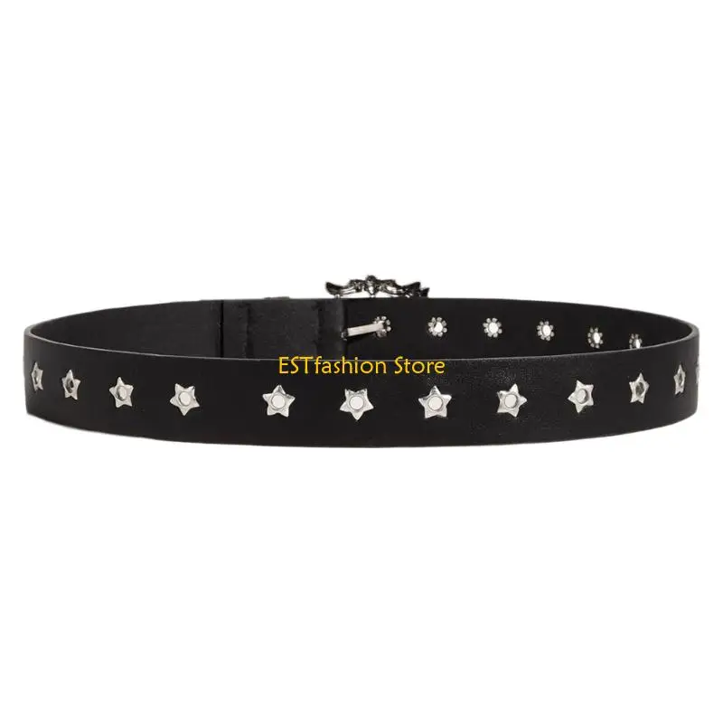 y5gc-女性のゴシックロッカーベルト調節可能なレザーストラップメタルアクセントコンサート衣装