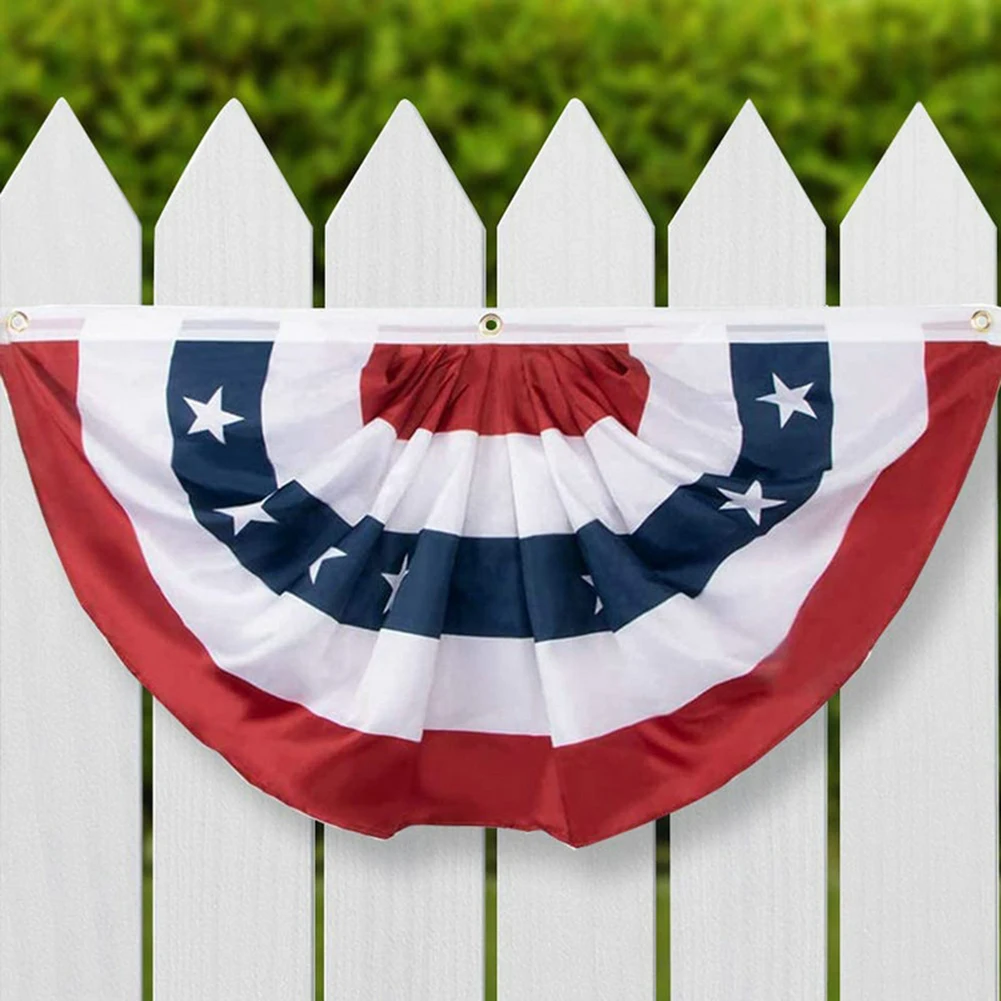 4. Juli Fanfarenflagge Amerikanische Plissierte Fanfarenflagge Girlanden für Draußen Patriotische Wimpelkette für Veranda-Dekoration