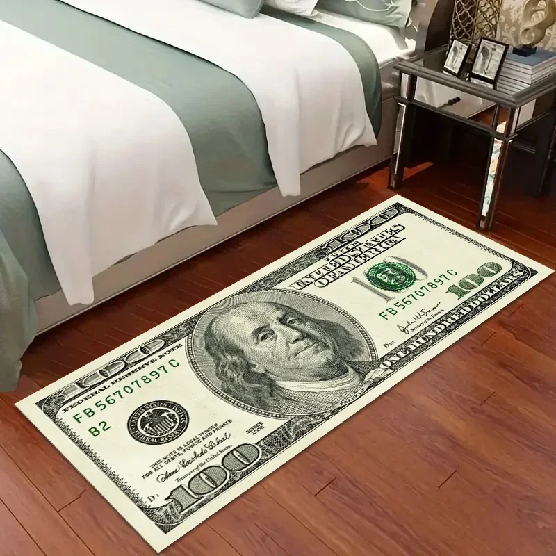 

Bedroom rug 100 dollar bill rug Soft Plush Bedside Carpet with Dollars Pattern, Long Strip Area Rugs, Soft Rug, Home Decor