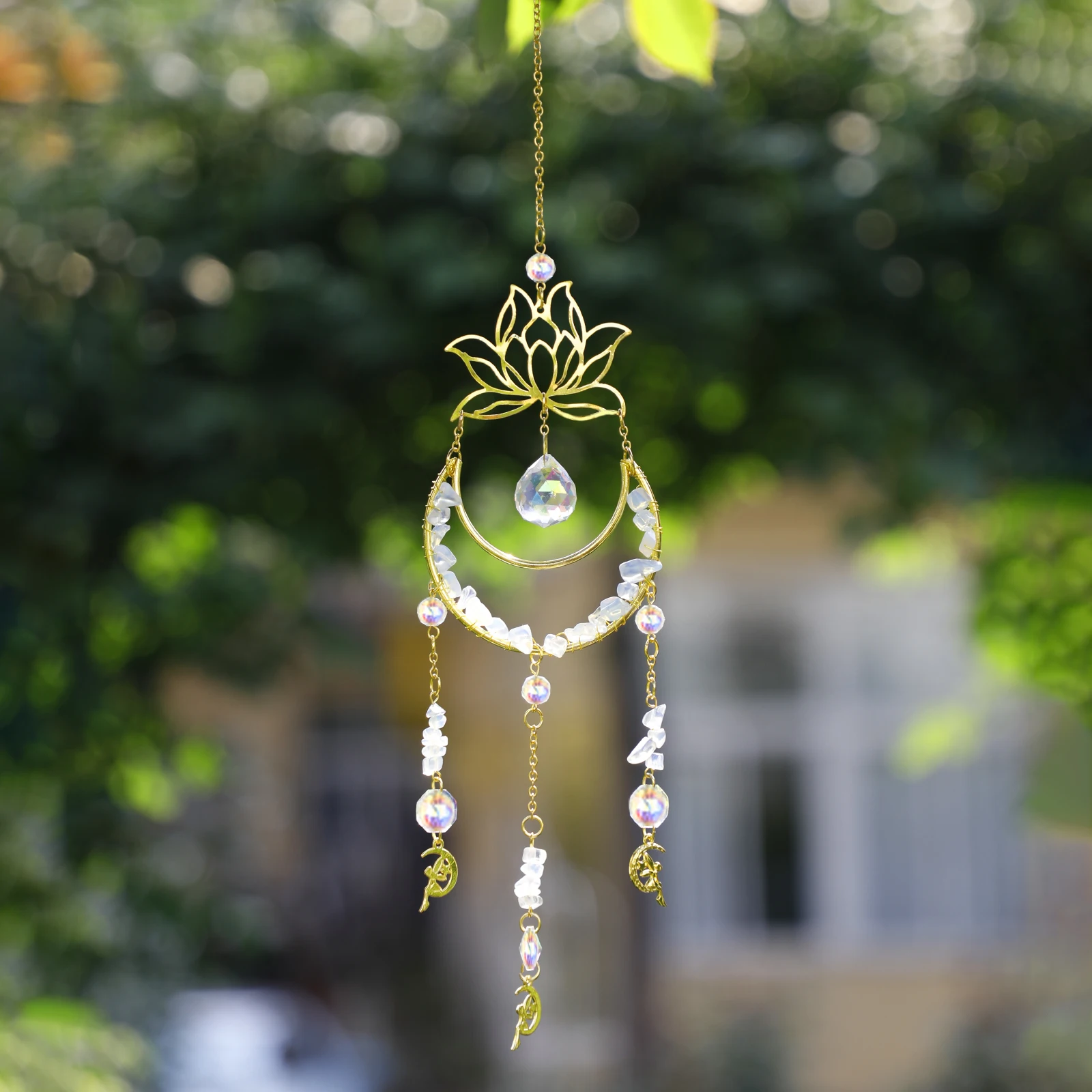 Lua Lotus Suncatcher Prismas Quintal e Jardim Decoração Ametista Sun Catchers Crystal Wind Chime Rainbow Maker Feiticeira Casa Carro Charme