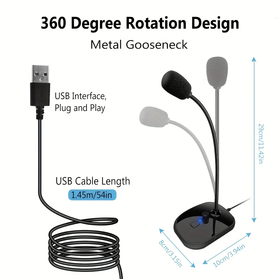 Omnidirectional USB Gooseneck Microphone with Volume Control & Mute Button | Plug & Play for Streaming on Computer, Laptop