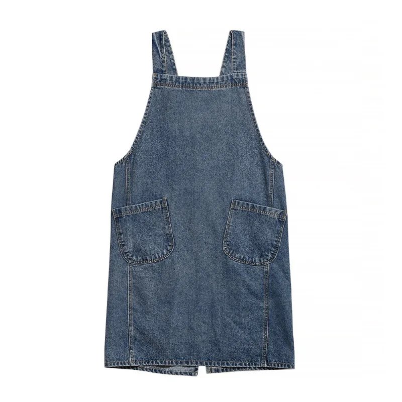 Pure Cotton Canvas Washed Denim Advertising Apron Kitchen Bib Overalls