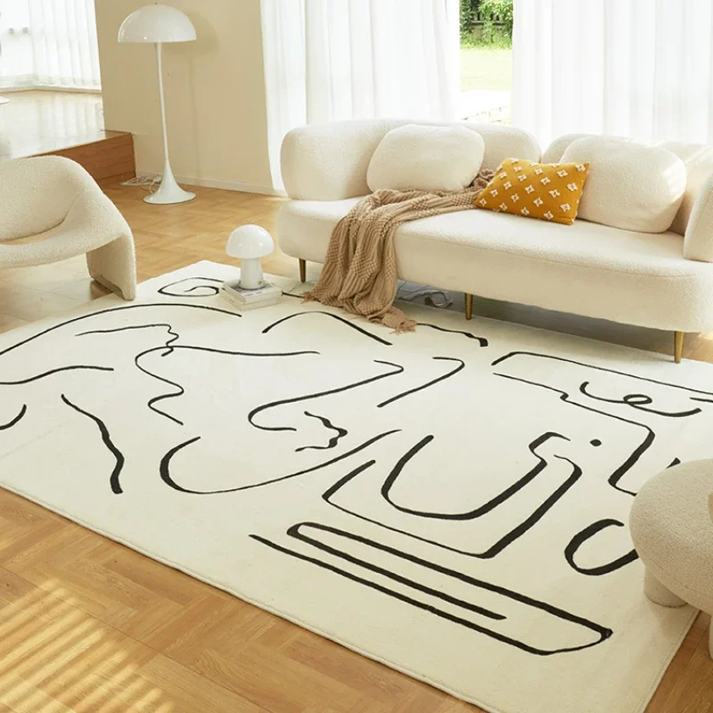 

Modern Minimalist Living Room Decoration Line Carpet Cream Style Rugs for Bedroom Fluffy Soft Floor Mat Thick Plush Bedside Rug