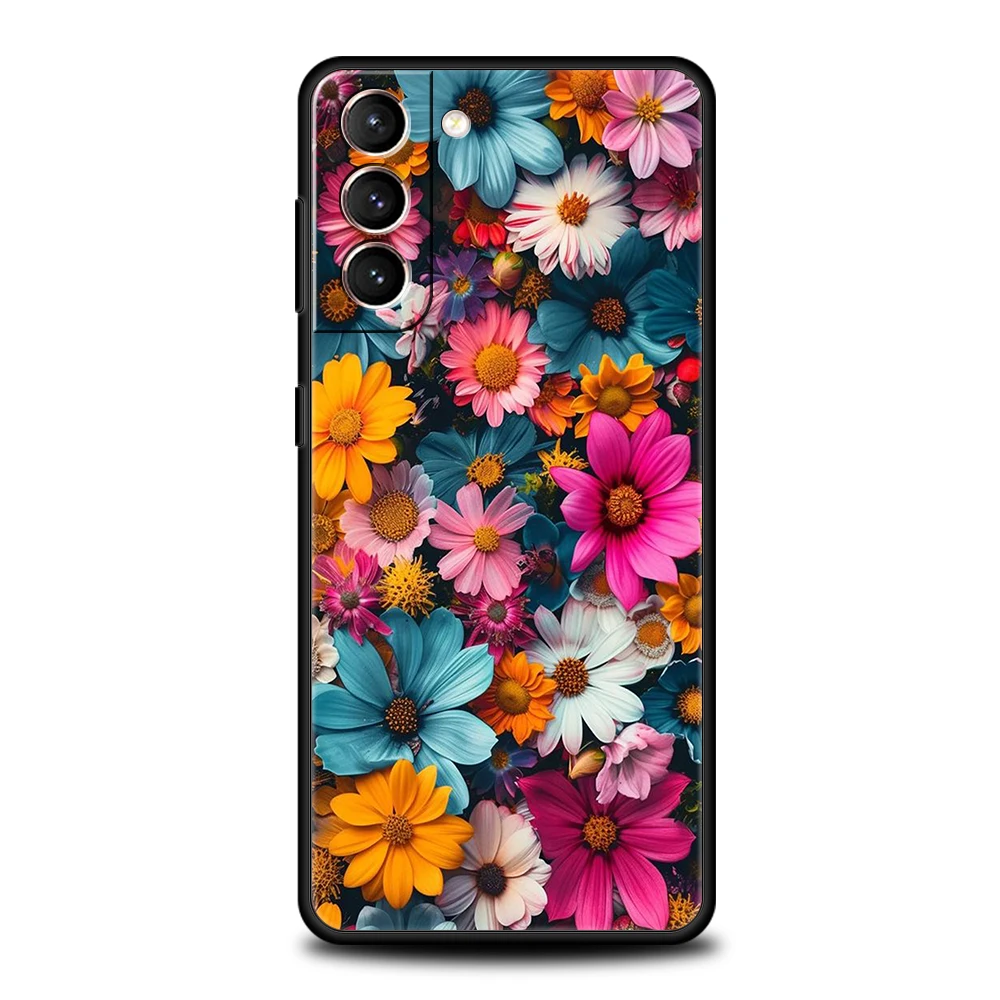 Colorful Flower Phone Case for Samsung Galaxy S24 S23 S22 S20 S21 FE Ultra S10 S10E S9 S8 Plus 5G Silicone Cover Capas Funda Bag