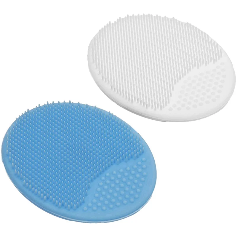 B47B-Exfoliating And Massaging Cradle Cap Soft Baby Brush Bath Brushes For Baby,Blue And White 2 Pack