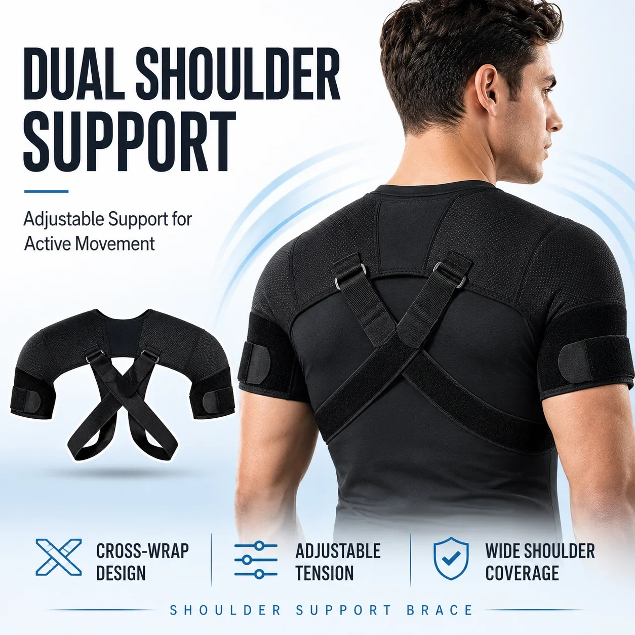 Adjustable Double Shoulder Support Brace Cross Strap Posture Corrector Breathable Back Support for Men Women Training Daily Wear