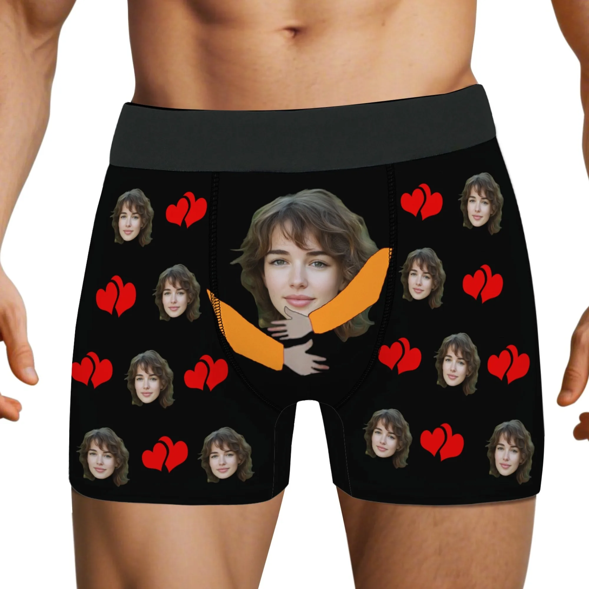 وجه مخصص للرجال الملاكم ملخصات مزدوجة الأحمر القلب طباعة البرتقال الذراع عناق تصميم دافئ الحلو رومانسية هدية عيد الحب لصديقها #4